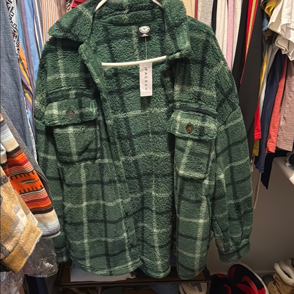 PacSun Green Plaid Sherpa Jacket